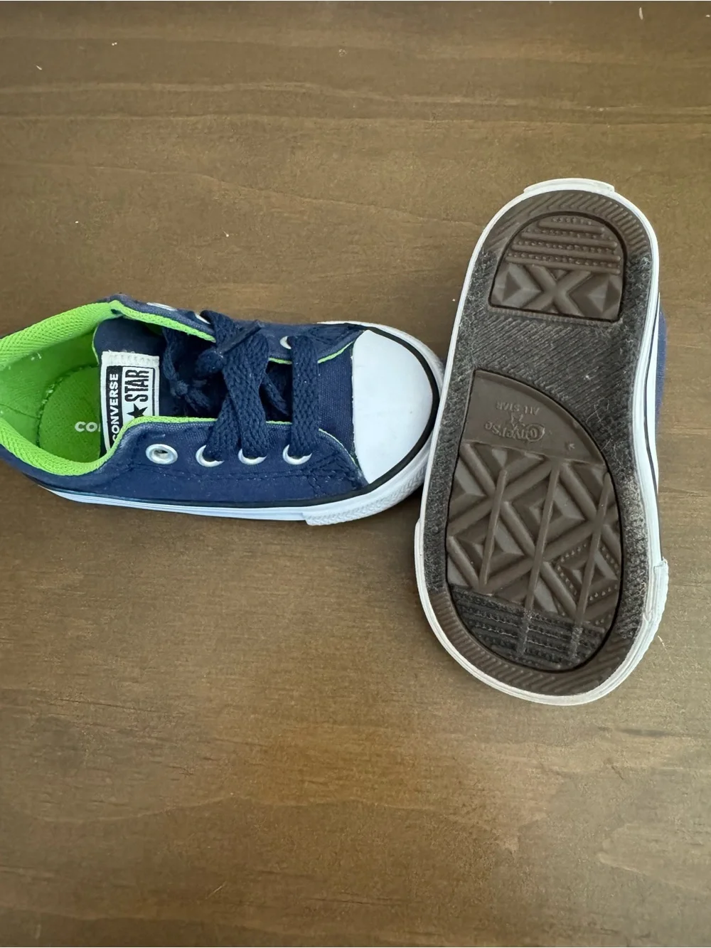 Converse 5 toddler Navy Canvas Sneakers with Lime Green Lining